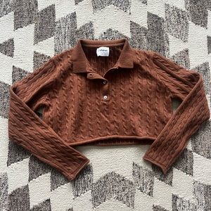 NWOT Callahan Knitwear Daisy Polo Size S crop sweater in Root Beer